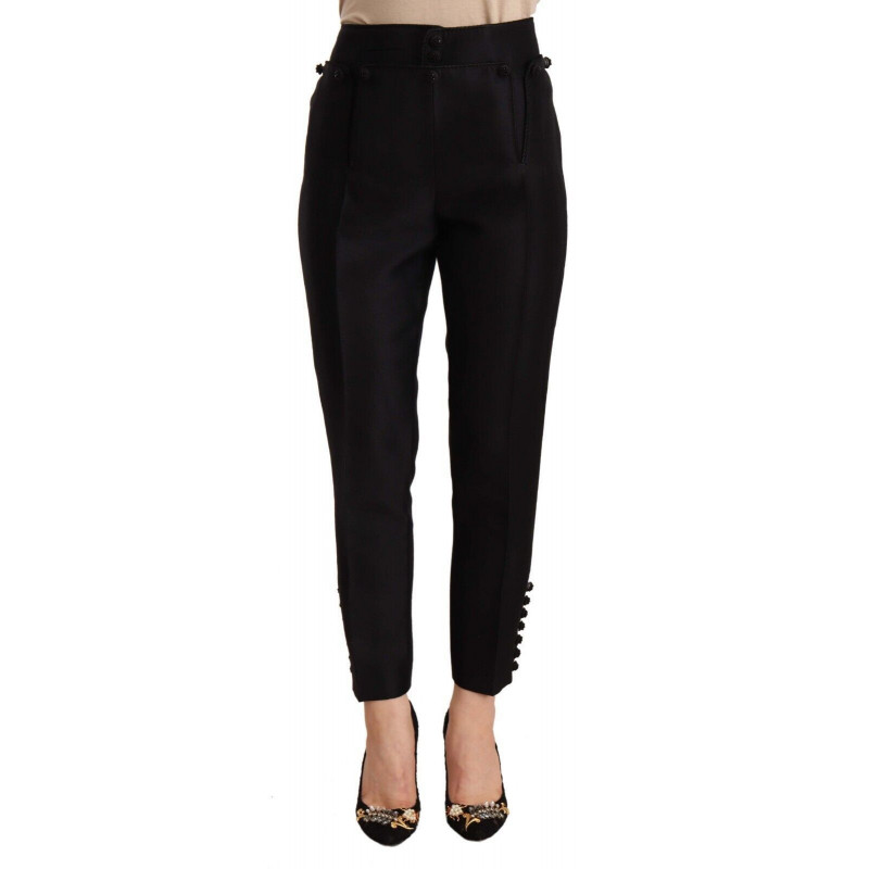 Pantaloni a vita alta cropped decorati con bottoni neri - IT40-S