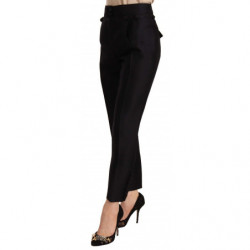 Pantaloni a vita alta cropped decorati con bottoni neri - IT40-S