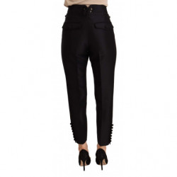 Pantaloni a vita alta cropped decorati con bottoni neri - IT40-S