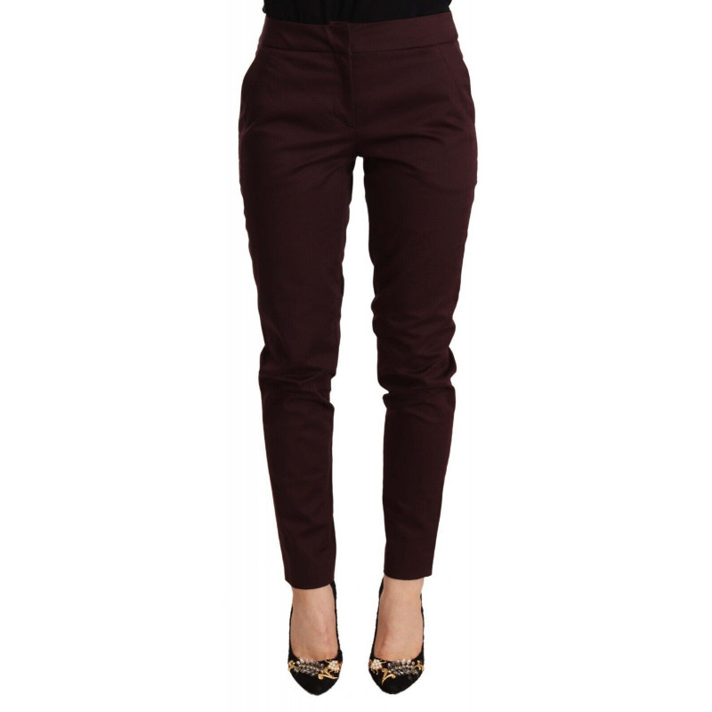 Pantaloni skinny da donna a vita media marrone rossiccio - IT40-S