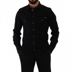 Camicia in denim elasticizzato di cotone sottile nero - IT39 - S