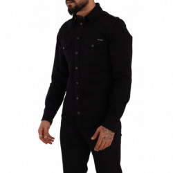 Camicia in denim elasticizzato di cotone sottile nero - IT41 - L