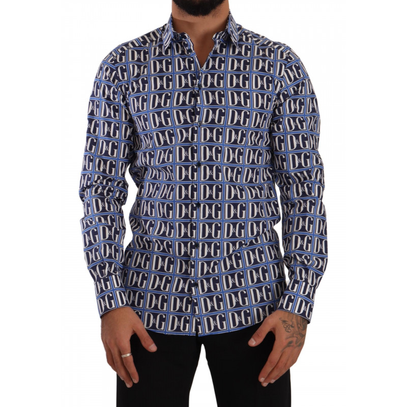 Camicia slim fit in cotone blu Logo Mania - IT38 - XS
