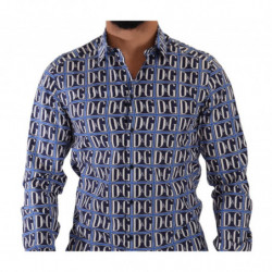 Camicia slim fit in cotone blu Logo Mania - IT38 - XS