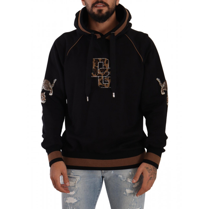 Maglione pullover cappuccio cotone leopardato marrone nero - IT44 - XS