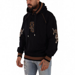 Maglione pullover cappuccio cotone leopardato marrone nero - IT44 - XS