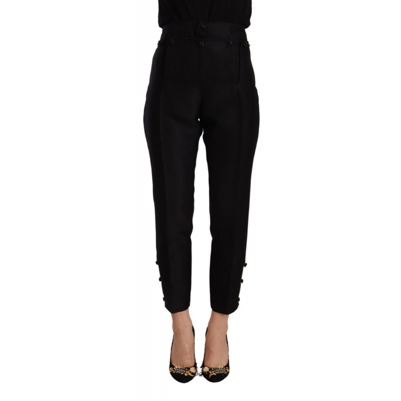 Pantaloni skinny da donna a vita alta in lana nera - IT40-S