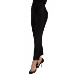 Pantaloni skinny da donna a vita alta in lana nera - IT40-S