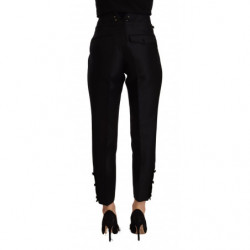 Pantaloni skinny da donna a vita alta in lana nera - IT40-S