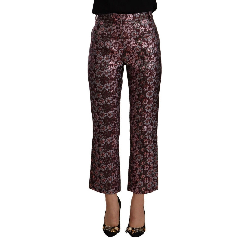 Pantaloni cropped svasati in jacquard floreale multicolor - IT42-M