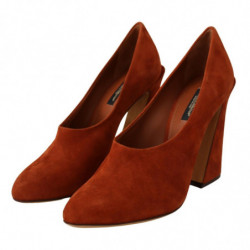 Scarpe décolleté tacco largo pelle scamosciata marrone - EU39/US8.5