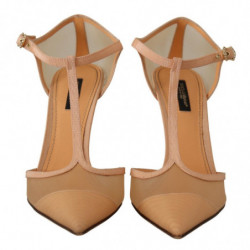 Scarpe décolleté tacco spillo cinturino T rete beige - EU39/US8.5