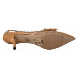 Scarpe con tacco e catene in pelle a rete color pesca - EU39/US8.5