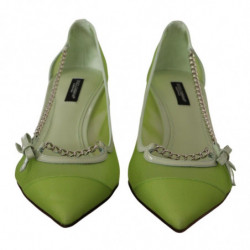 Scarpe con tacchi e catene in pelle a rete verde - EU39/US8.5