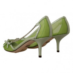Scarpe con tacchi e catene in pelle a rete verde - EU39/US8.5