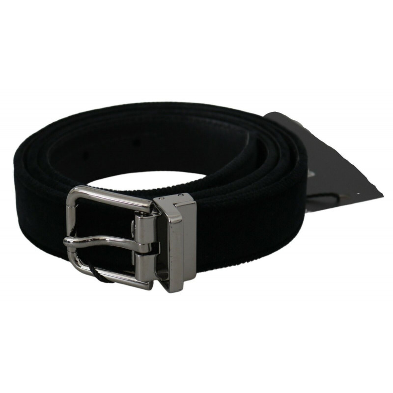 Cintura fibbia argentata pelle velluto nero - 80 CM / 32 INCHES