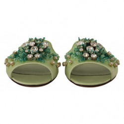 Scarpe basse da donna sandali pelle verde cristalli - EU39/US8.5