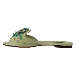 Scarpe basse da donna sandali pelle verde cristalli - EU39/US8.5