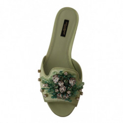 Scarpe basse da donna sandali pelle verde cristalli - EU39/US8.5