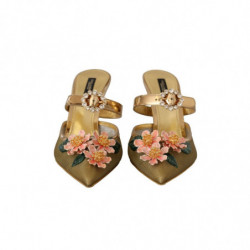 Scarpe sandali tacco decorazioni floreali cristallo dorato - EU39/U