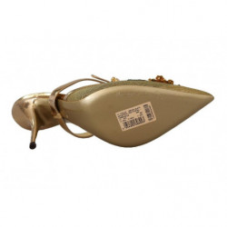 Scarpe sandali tacco decorazioni floreali cristallo dorato - EU39/U