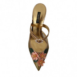 Scarpe sandali tacco decorazioni floreali cristallo dorato - EU39/U