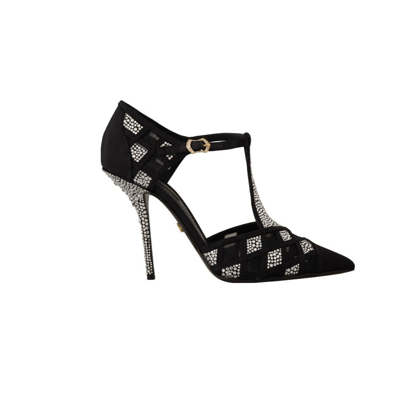 Scarpe décolleté con tacco a T e cristalli neri - EU39/US8.5