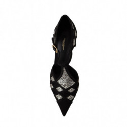 Scarpe décolleté con tacco a T e cristalli neri - EU39/US8.5