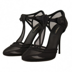 Scarpe décolleté tacco spillo cinturino T rete nera - EU39/US8.5