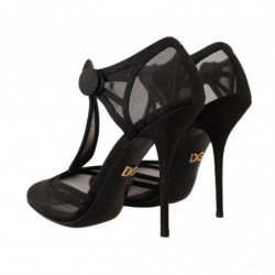 Scarpe décolleté tacco spillo cinturino T rete nera - EU39/US8.5