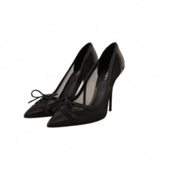 Scarpe décolleté con tacco a punta in pelle nera a rete - EU40/US9.5