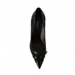 Scarpe décolleté con tacco a punta in pelle nera a rete - EU40/US9.5
