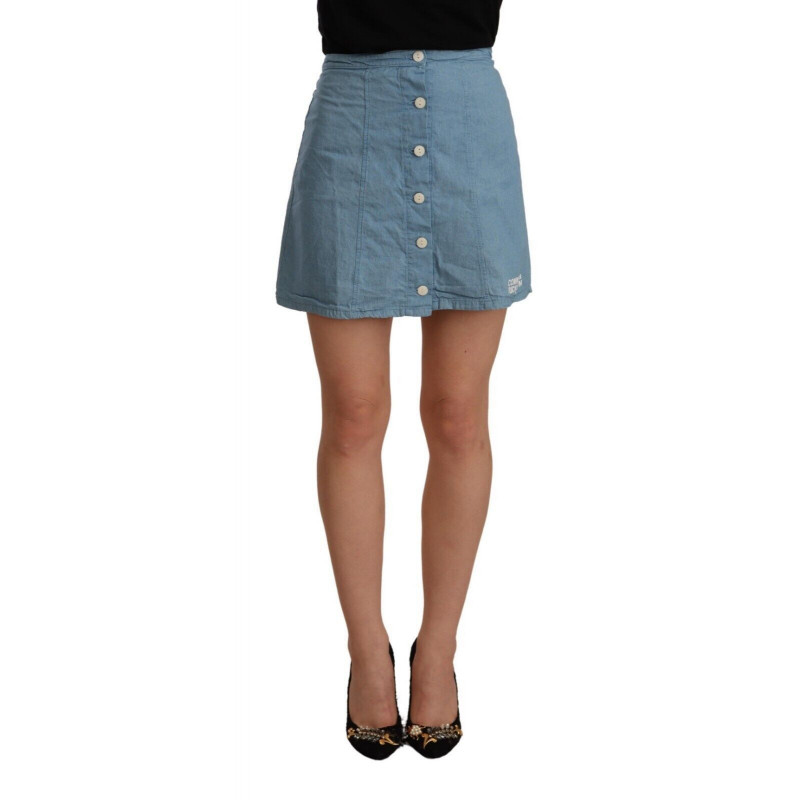 Mini gonna blu in poliestere a trapezio a vita alta - IT44-L