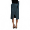 Gonna stile avvolgente dritta a tubino blu a vita alta - IT42-M