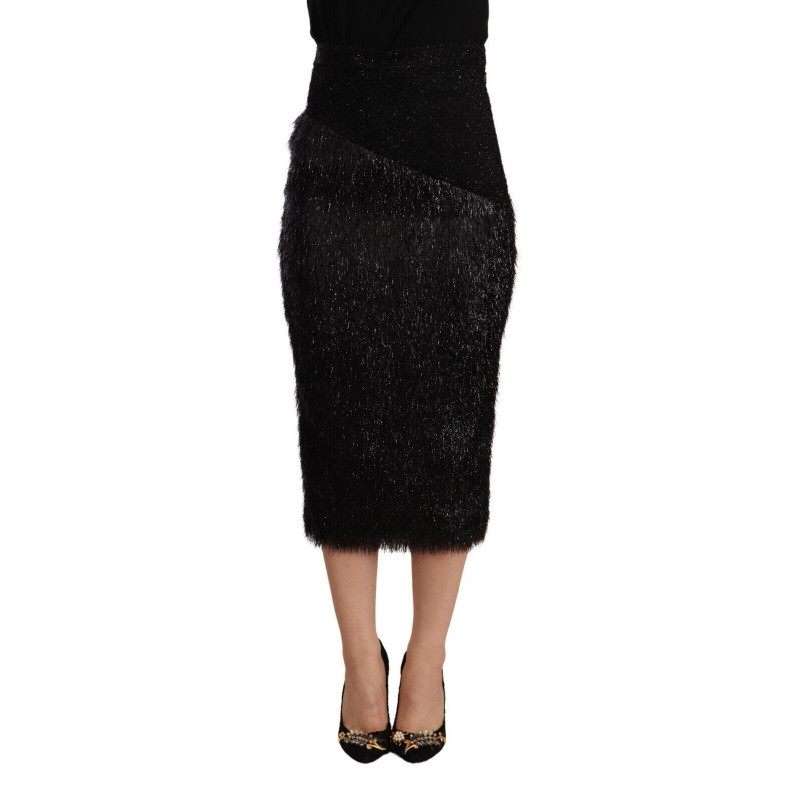 Gonna midi in viscosa a tubino a vita alta nera Tinsel - IT38-XS