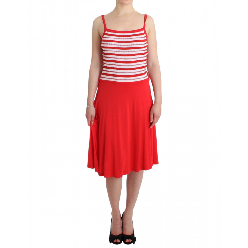 Abito a trapezio in jersey rigato rosso - IT44-L