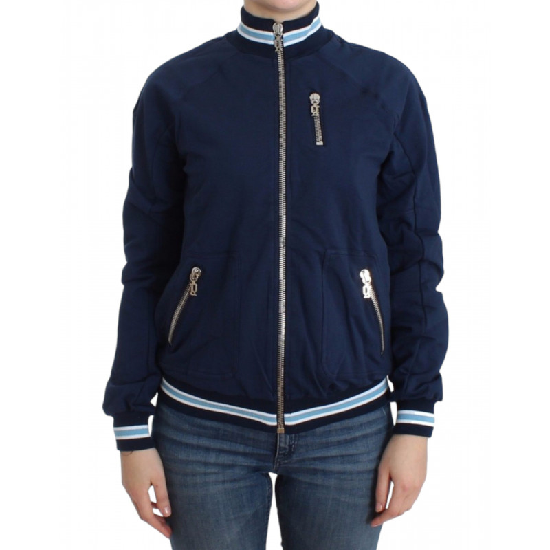 Cardigan in cotone con zip blu - S