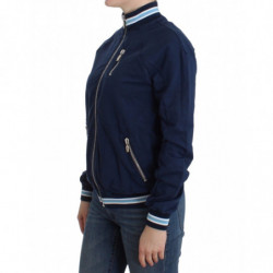 Cardigan in cotone con zip blu - S