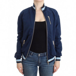 Cardigan in cotone con zip blu - S