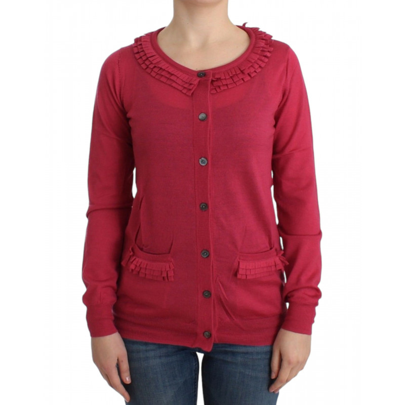 Cardigan in lana rosa - L