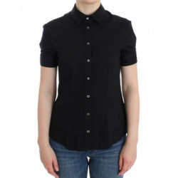 Top camicia in cotone nero...