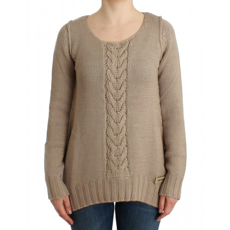 Maglione in lana lavorata a maglia beige - IT40-S