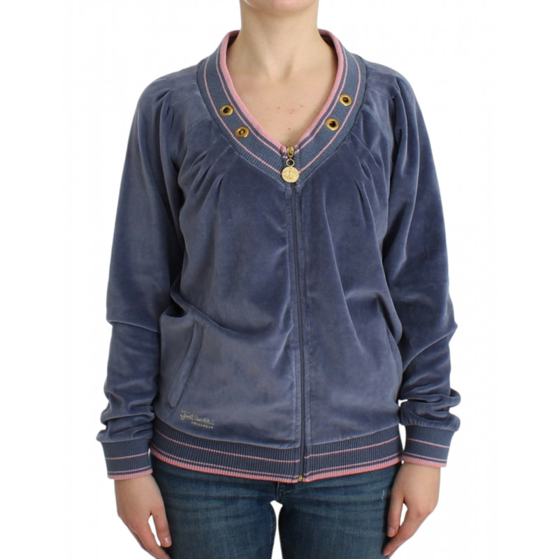 Maglione con zip in velluto blu - IT46-XL