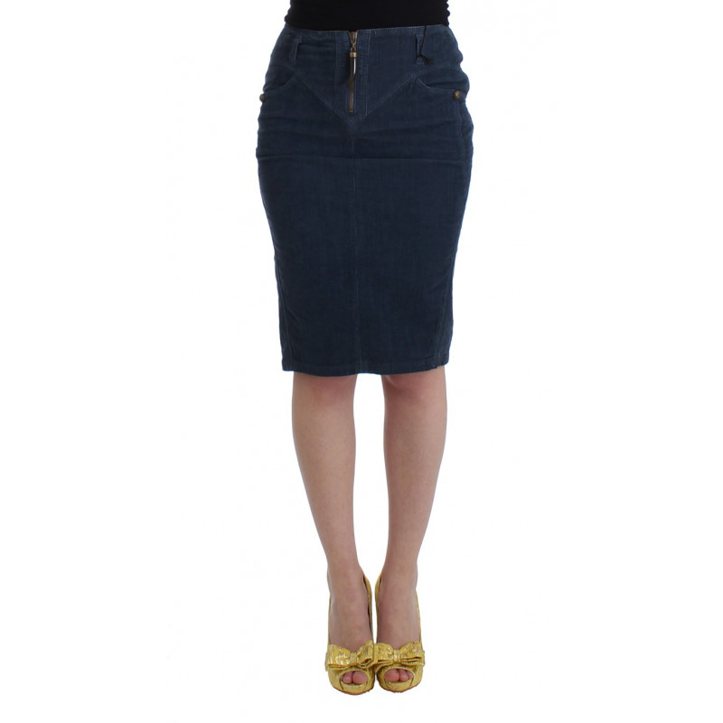 Gonna a tubino in velluto a coste blu - IT46-XL